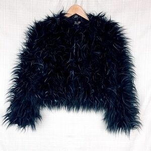 Vintage 80s Short Faux Fur Cropped Coat Glam Collarless Cropped Faux Fur Coat